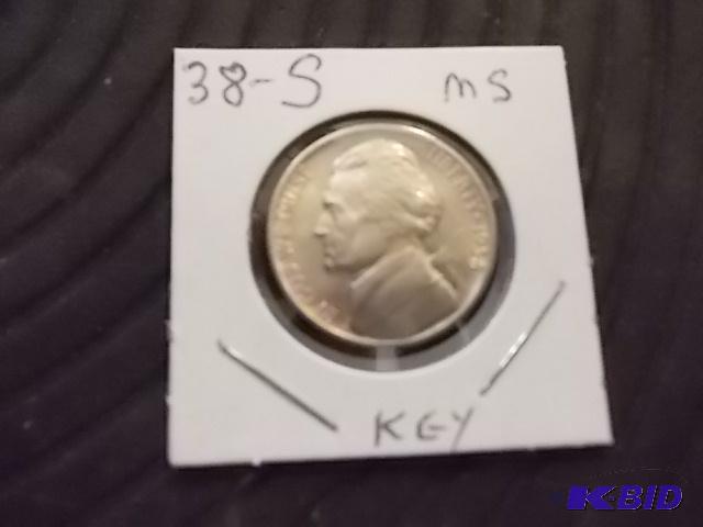 lot 48 image: 1938 S Jefferson Nickel (Key Date)...