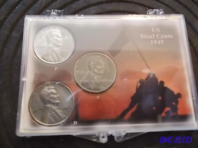 lot 59 image: US Steel Cents 1943 P, S, D...