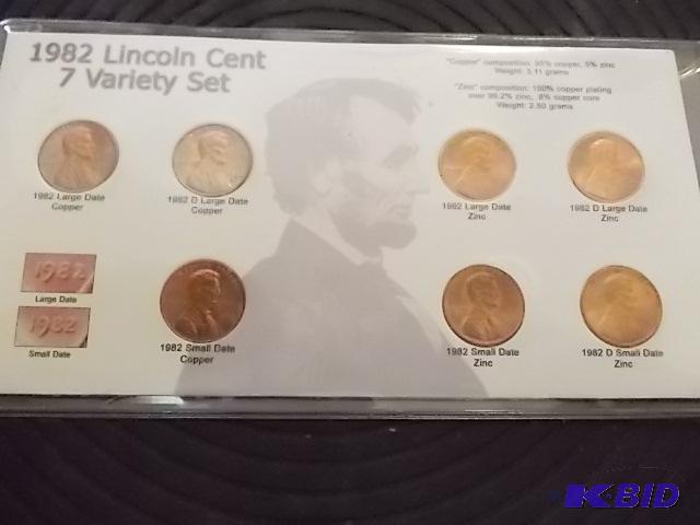 lot 61 image: 1982 Lincoln Cent 7 Variety Set (Large & ...