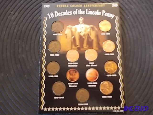 lot 63 image: 10 Decades Of The Lincoln Penny Collector Set...