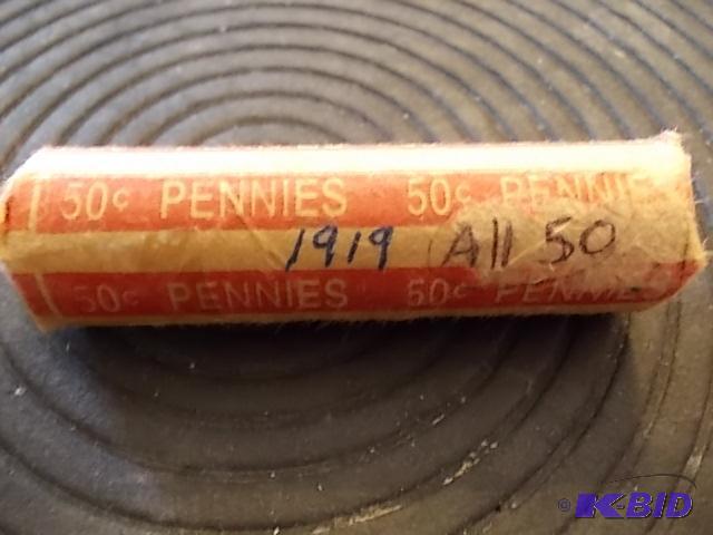 lot 64 image: Roll Of 1919 Wheat Pennies...