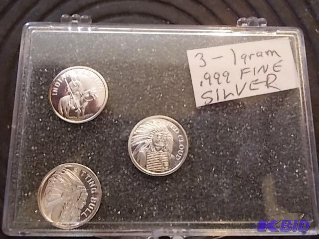 lot 71 image: Set Of 3-One Gram .999 Fine Silver Novelty Co...