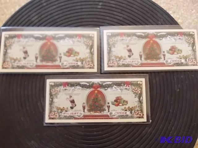 lot 85 image: 3- $25 Novelty Bills (Merry Christmas)...