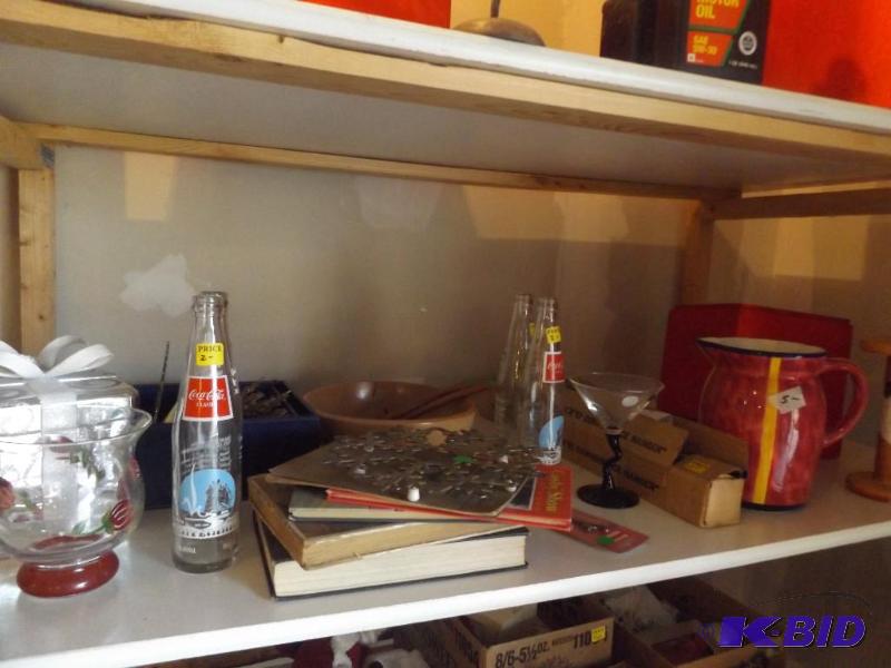 lot 22 image: Shelf of Misc Items, holiday items, books, ho...
