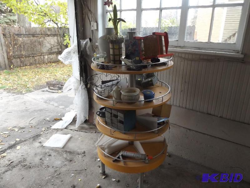 lot 59 image: round shelving unitdisplay stand, includes c...