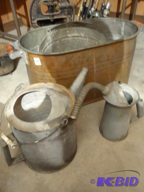 Copper Wash Tub. Galvanized Oil Can. Galvaniz...