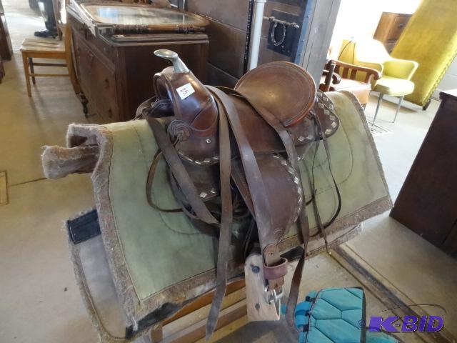 Vintage Horse Saddle. Leather missing on Left...