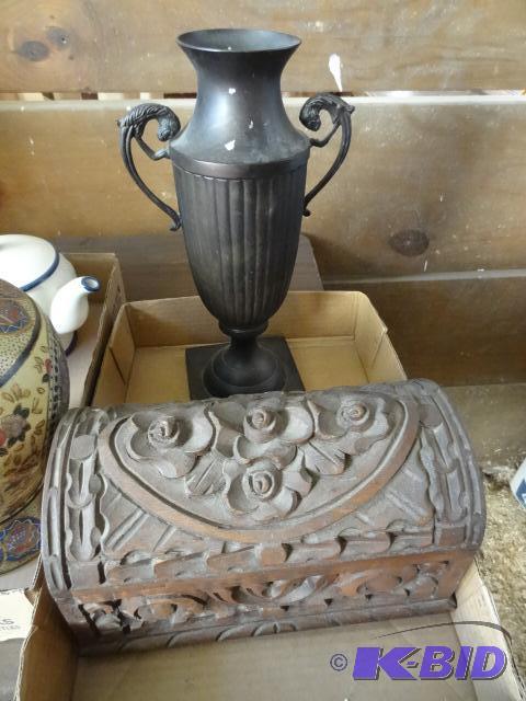 Vintage Wood Hand Carved Box, Vintage Metal U...