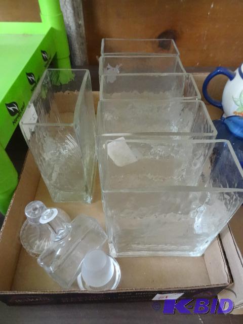 6 Rectangular Glass Vases. 2 Vintage Decantur...
