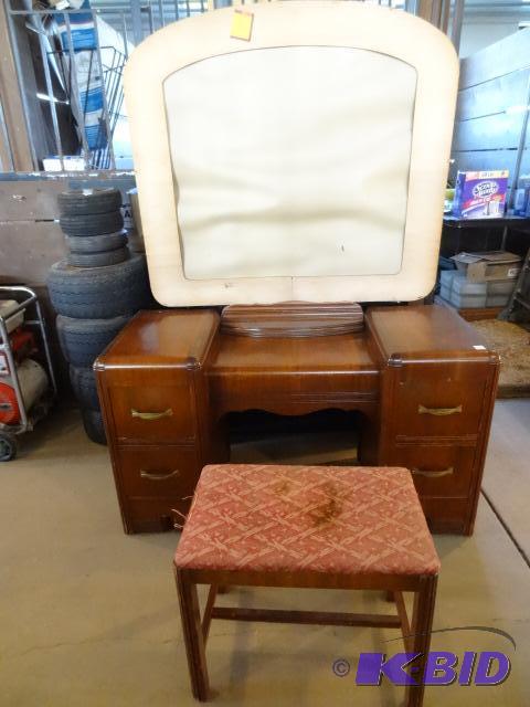 Vintage Wood Dressing Vanity 4 Drawer Bench N...
