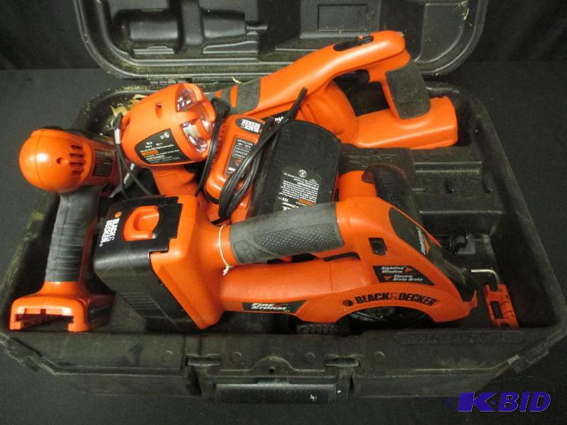 lot 64 image: Black & Decker 18V Firestorm 4 Piece Cordless Tool Set