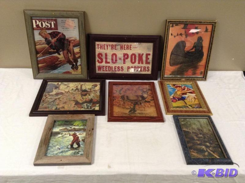 lot 128 image: 8 Framed Outdoor Wall Hangings