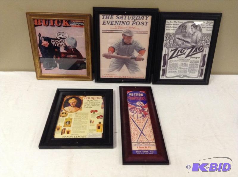 lot 136 image: (5) Framed Advertising Images