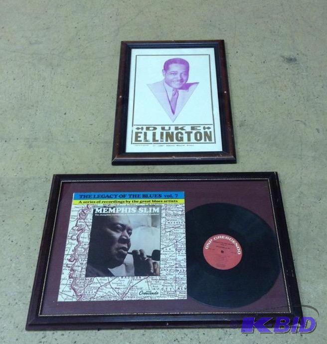 lot 26 image: Framed Duke Ellington Picture and Memphis Slim Framed Vinyl