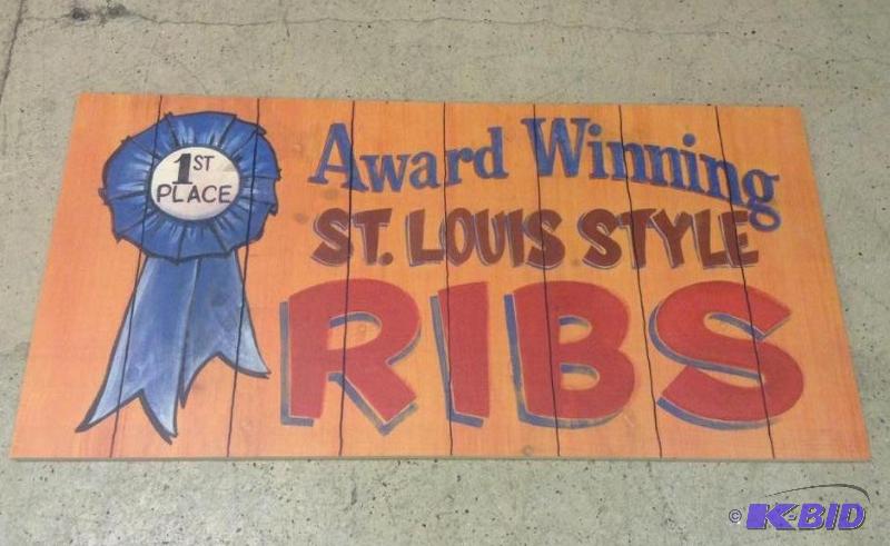 lot 42 image: Painted Plywood Blue Ribbon RIBS Sign