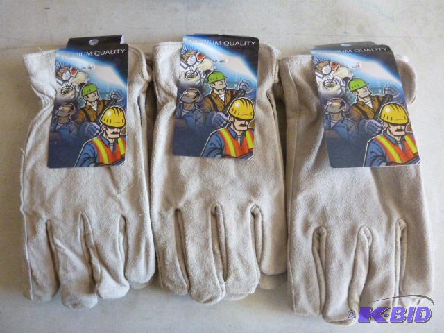Three Pair Leather Lined Gloves Size XL...
