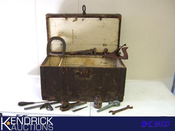 Large Antique Trunk With Antique Tools