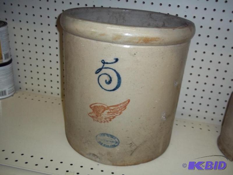 lot 33 image: 5 Gallon Red Wing Crock...