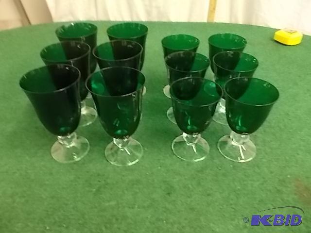 12 Green Lenox Crystal Stemware...