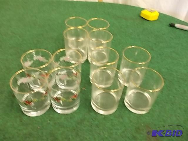 12 Gold Rim Old Fashion Glasses- 4 With Chris...