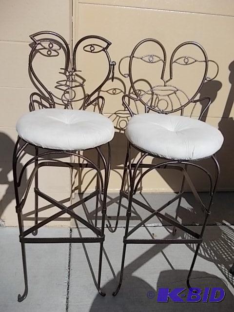 Pair Ornamental Iron Bar Stools 44 Inches (31...