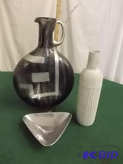 Ceramic Vase, Blown Glass Vase, Polished Meta...