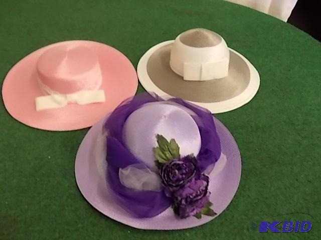 3-Spring Straw Hats (Pink, GrayWhite. Lilac...