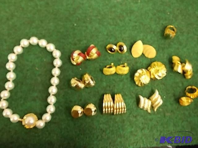 Lot Of Assorted Clip Earrings, Pearl Necklace...