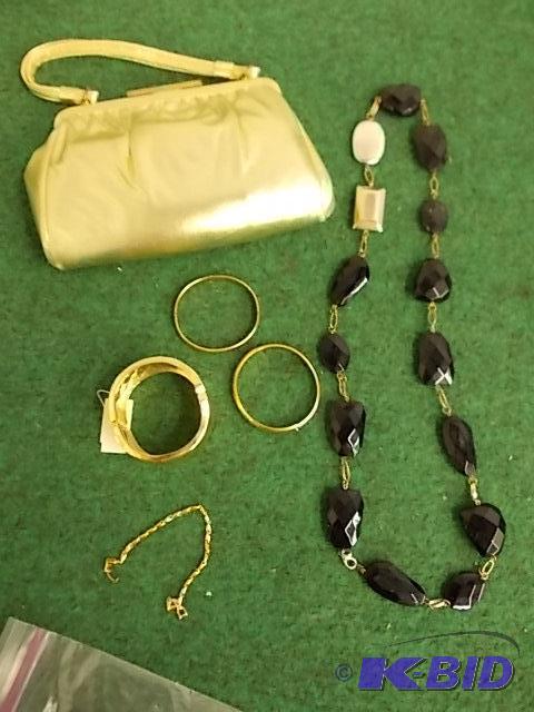 Gold Hand Bag, 1-Necklace, Goldtone Bracelets...