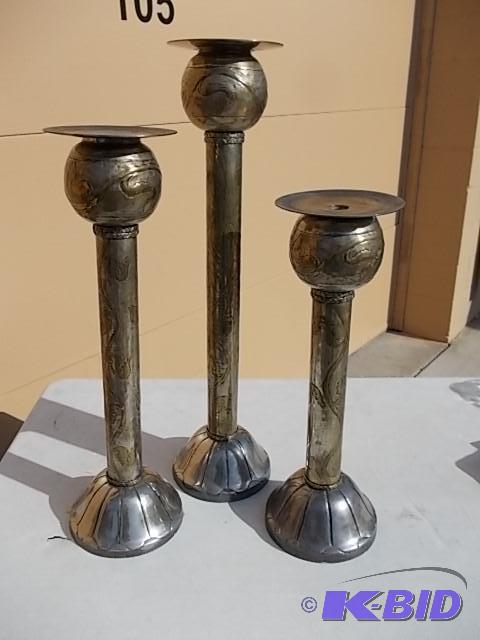 3 Metal Candle Holders 19, 22, 26 Inches Tall...