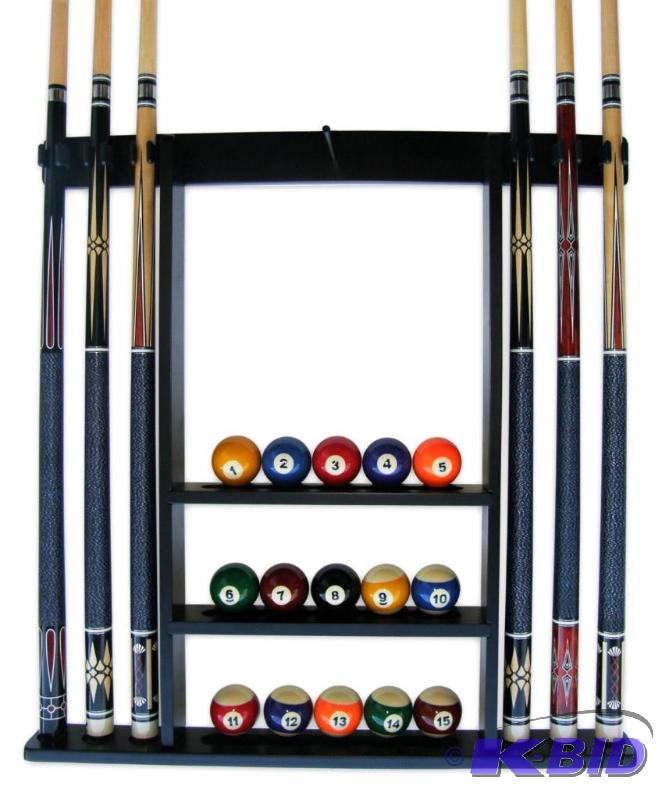 Iszy 6 Pool Cue-Billiard Stick Wall Rack Made of Wood Black Finish
