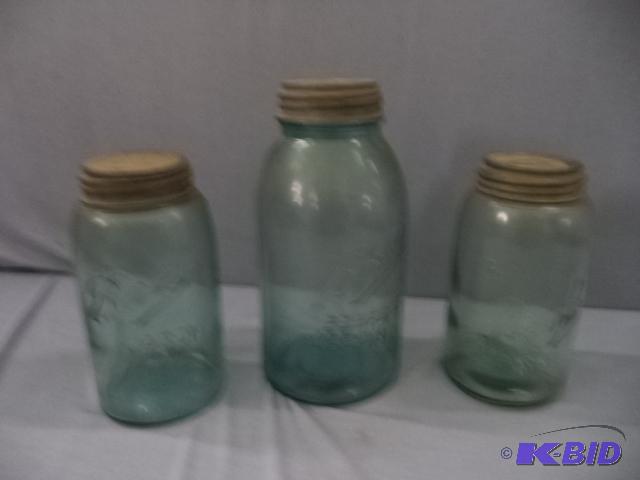 lot 117 image: Blue, Green Canning Jars