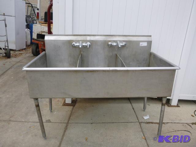lot 10 image: 3-Bay Stainless Steel Sink with Two Faucets 4...