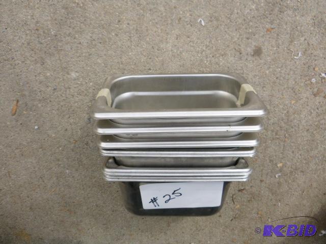 lot 25 image: Six Steam Table Pans Stainless Steel 1 quart,...