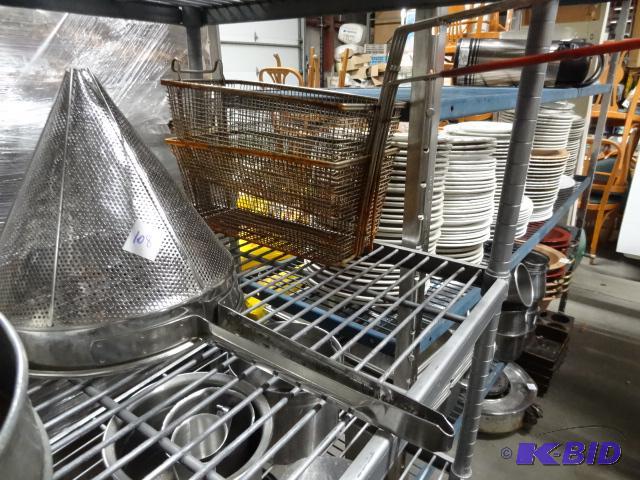 lot 108 image: Fryer baskets. Cone strainer and more...