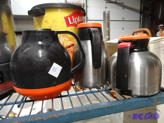 lot 115 image: Iced tea dispenser. 3 coffee dispensers...