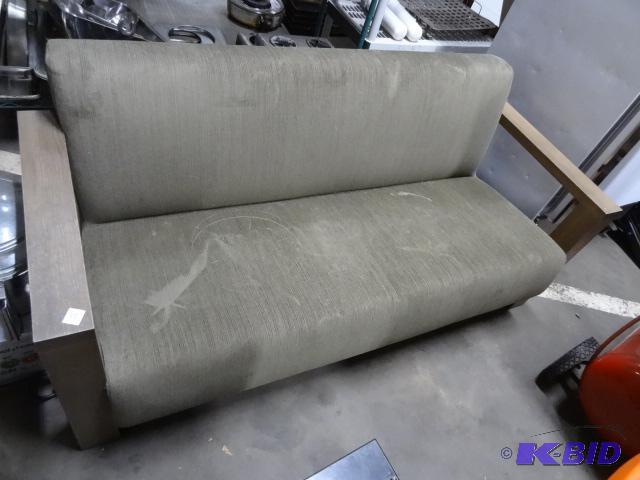 lot 75 image: Wood framed sofa. 3 person. 68 x 32 x 29...