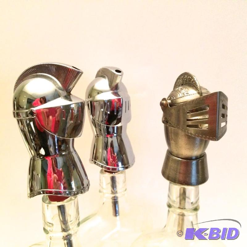 Vintage Chrome Bottle Knight Pourers X3