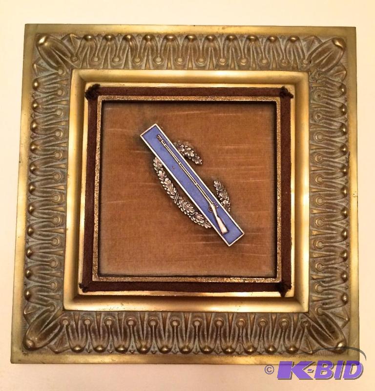 US MILITARY RIFLE Blue Enamel Sterling Silver Award Combat PIN  Mounted on Brass