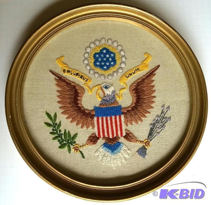 Large Medal plaster wall art with hand sewn seal