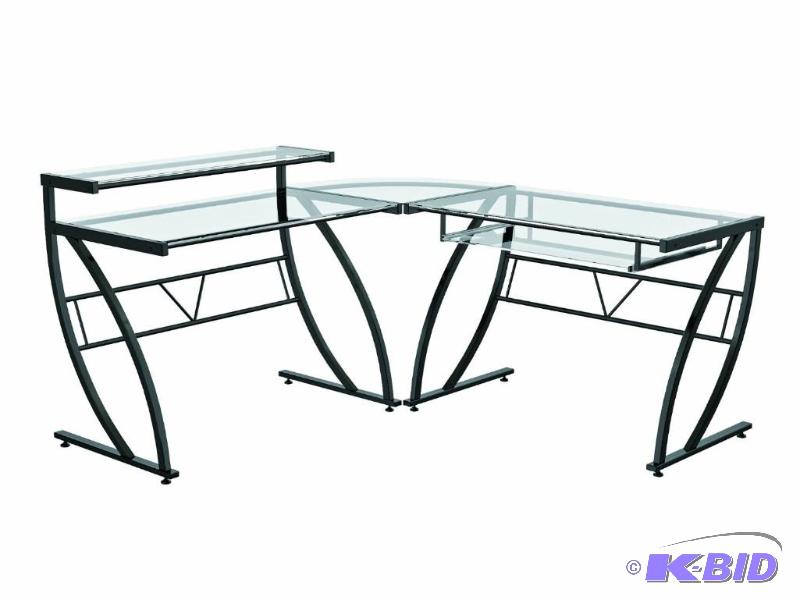 lot 13 image: Z-Line Belaire Glass L-Shaped Computer Desk