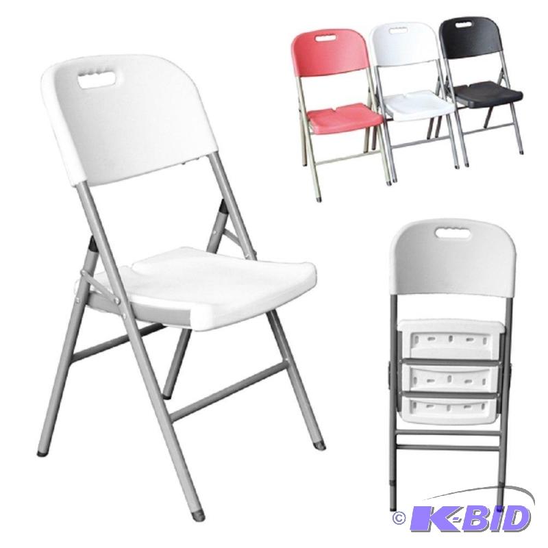 lot 61 image: Four - Extra Heavy Duty - With 2 Bar Bottom Support - White Folding Chair with Molded Seat and Back - 440lb Capacity