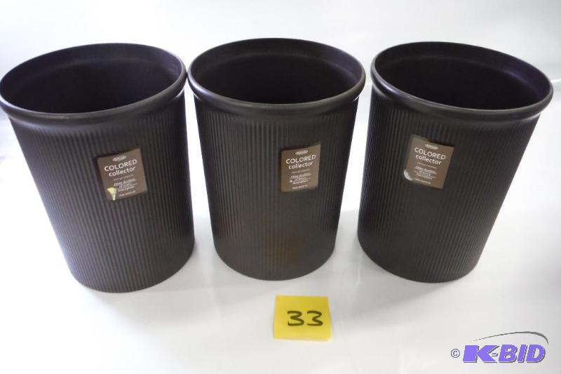lot 33 image: set of 3, Lustroware Colored Collector Round Trash Can, 10-Inch, Brown