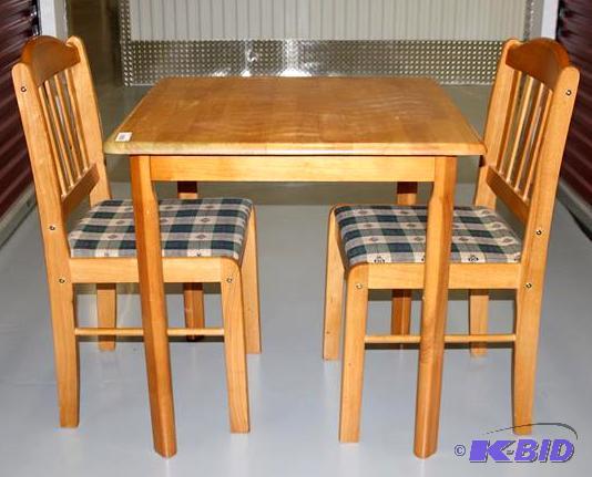 lot 14 image: Wood table & 2 chairs 30x30"...