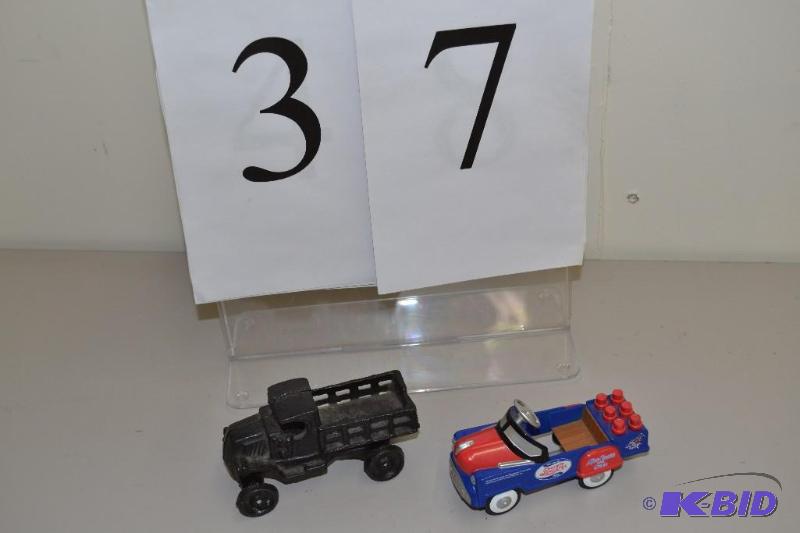 lot 37 image: Pepsi pedal car, Cast farm truck