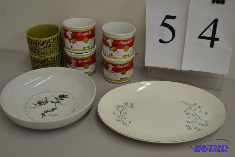 lot 54 image: Campbells soup mugs and serving dishes