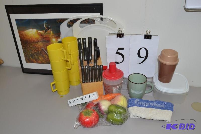 lot 59 image: Knife set, cups, brail pill case, print Field Of Dreams