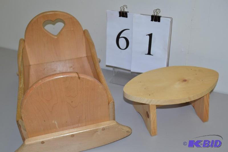 lot 61 image: Doll cradle and stool