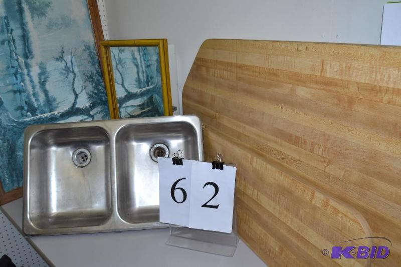 lot 62 image: Sink, tables, medicine cabinet