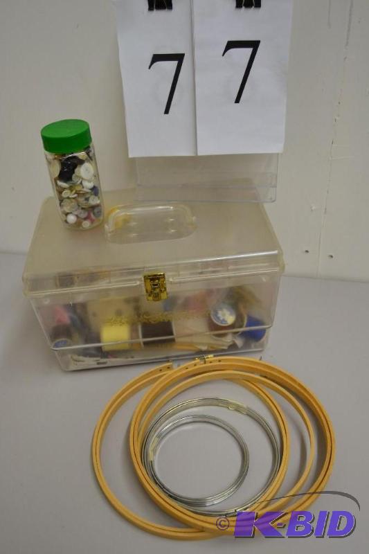 lot 77 image: Thread, Sewing, Buttons, Embroidery hoops